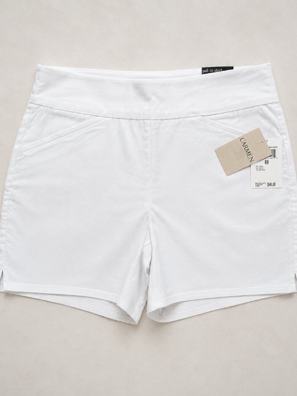 Carmen Marc Valvo White Pull-On Stretch Shorts Size M NWT